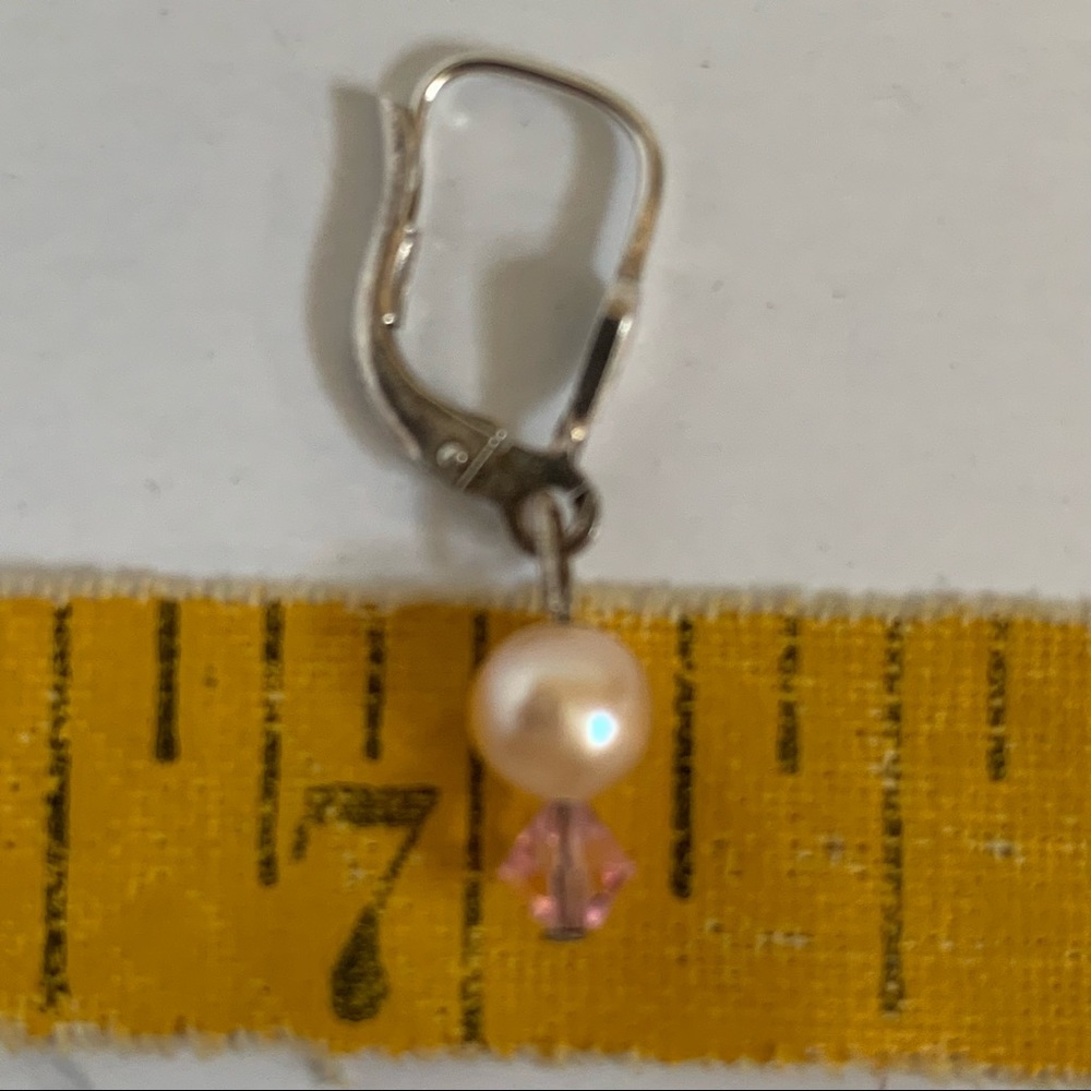 Vintage Pink Pearl Rose Quartz Drop Earrings Sterling Silver Chic New - Picture 11 of 13